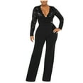 thumbnail image 2 of Idoravan Black Jumpsuit for Women Long Sleeve Fashion Jumpsuit for Women Jumpsuit for Women Long Sleeve Women Solid Color Sexy Long Sleeved V-neck Lace Splicing Jumpsuit Pants, 2 of 9