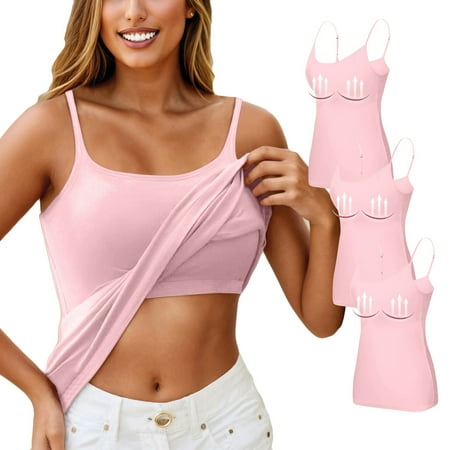 3 PCS Shelf Bra Tank Tops for Women Camisole Adjustable Spaghetti Strap Tank Tops Workout Plus Size Padded Undershirts