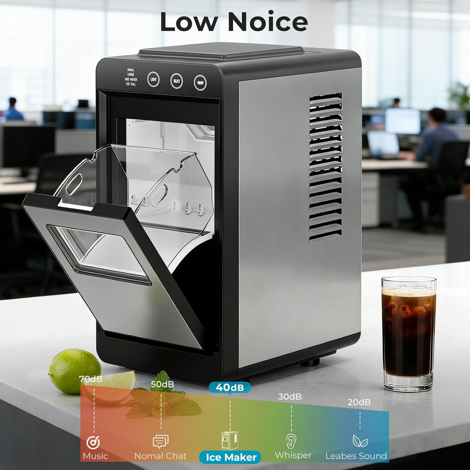 Ice Makers Countertop,26Lbs/24H,8Pcs in 6Mins,Portable Ice Maker Machine with 0.8 L Water Tank,Self-Cleaning,Interior Lighting,2 Sizes of Bullet Ice for Home/Kitchen/RV/Camping(Stainless Steel)