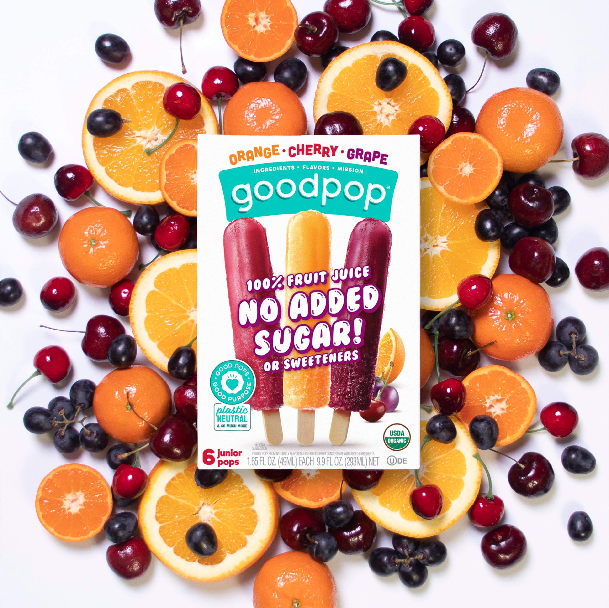 GoodPop Organic Junior Pops Orange Cherry Grape Pack, 100% Juice Ice Pops, 6 ct