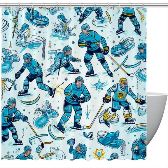 Ice Hockey Waterproof Printed Shower Curtain Set with Hooks for Bathroom Decoration - Shower Curtain Sets