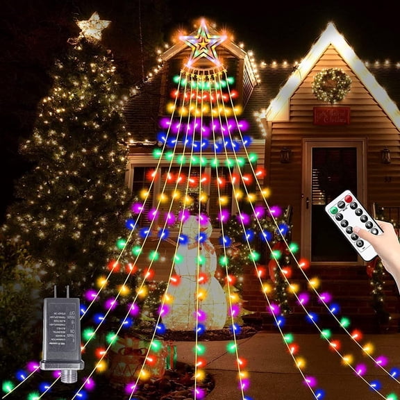 elitegadget Christmas Star String Lights - 355 LEDs Star Waterfall Light Christmas Enchanting Fairy String Lights Remote Control For Outdoor Indoor Garden Yard Party Decoration (Multi-Color)