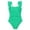 Green, variant on Girls 1 Piece Swimsuit, Ruffle Sleeve Ruched Monokini, Solid Color Square Neck Swimwear for Kids, Beach