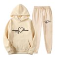 thumbnail image 2 of VBTAPA Women Hoodie Track Suits 2 Piece Sets Valentines Day Outfits Love Heart Graphic Hooded Sweatshirt with Jogger Sweatpants Set Casual Jogging Sweatsuit Beige L, 2 of 4