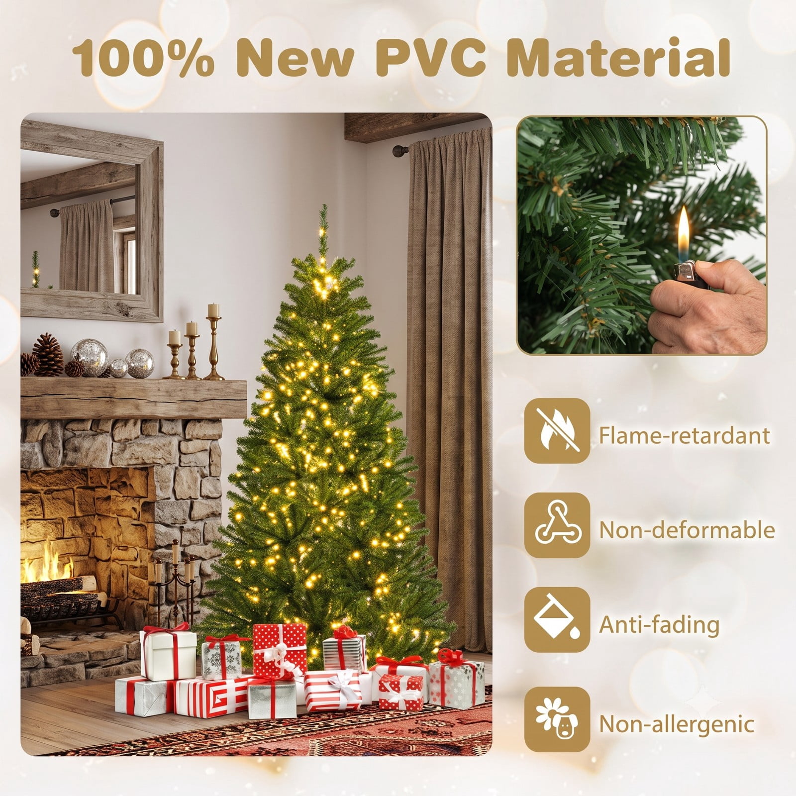RUIE 6 FT Pre-Lit Artificial Christmas Tree with 700 LED Lights, Remote Control, Timer and Memory Function, Metal Stand, Flame-Retardant Full Xmas Tree for, Green