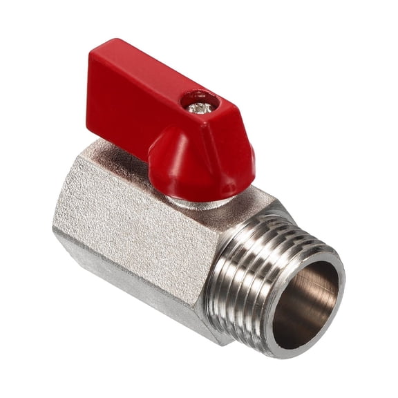 Uxcell 1/2 NPT Brass Mini Ball Valve, 1 Pack NPT Female to Male Shut-Off Valve for Pipe Coupler Connector, Red
