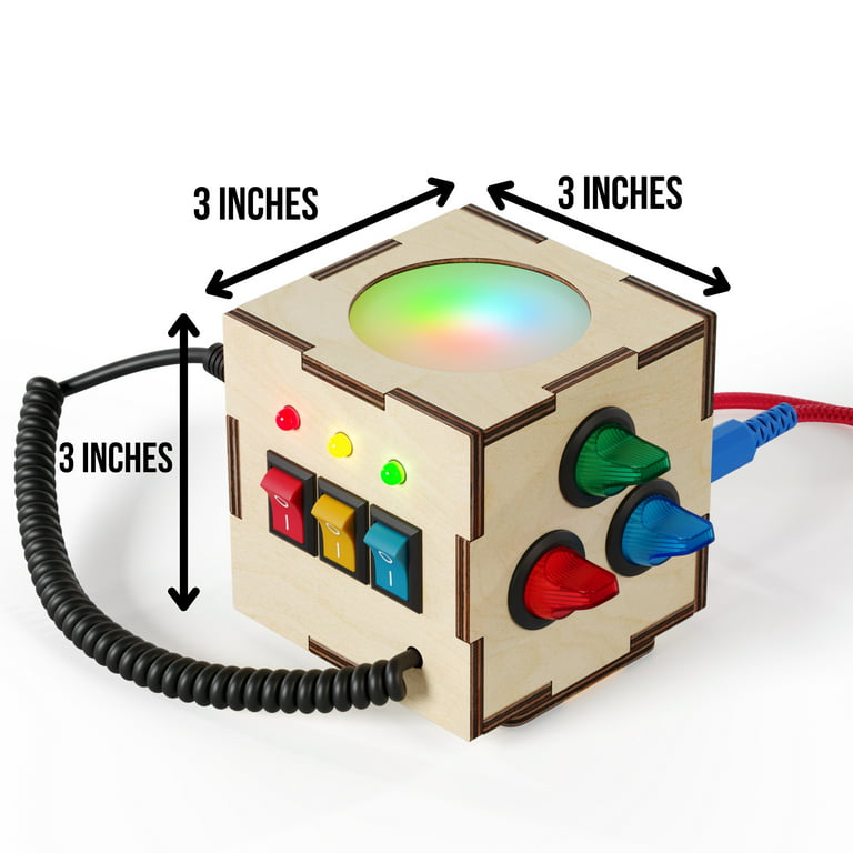 vedholdende Kollegium Barry Montessori Busy Board Fidget Cube for Toddlers - Wooden Sensory Activity  Cube Toys for Toddlers - LED Light Up Buttons Pluggable Wires - Walmart.com