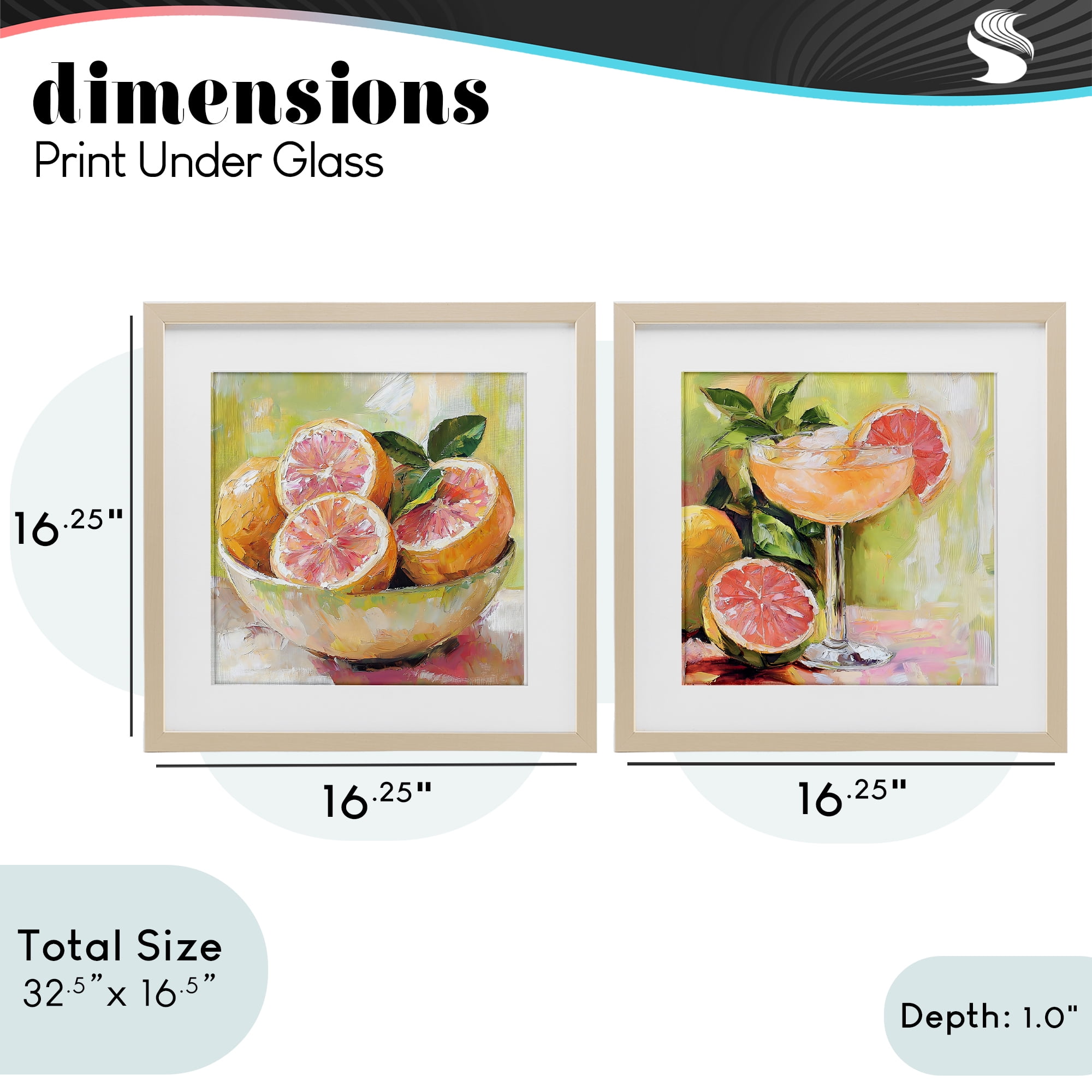 Stupell Industries Grapefruit Bowl & Cocktail 2 Piece Birch Framed Print Under Glass Set, design by Riley B