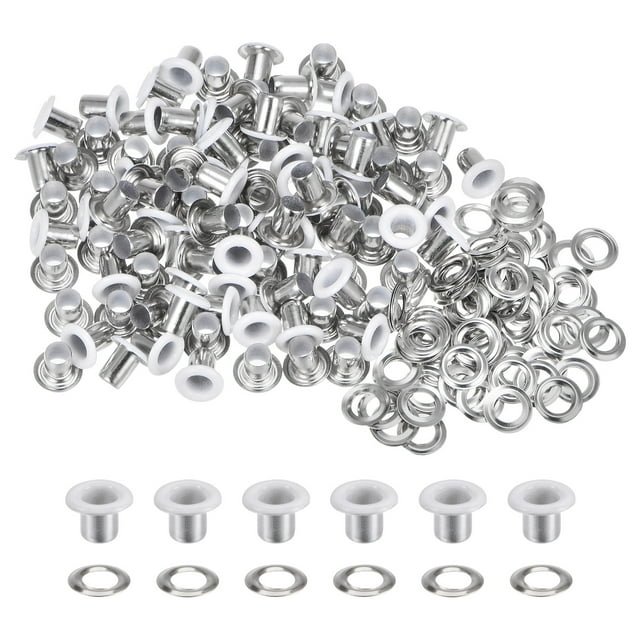 Unique Bargains 100 Pcs Œillets 1/6 Pouce (4mm) Trou d'Identification Métal Auto-Adhésif avec Rondelles pour Cuir Blanc