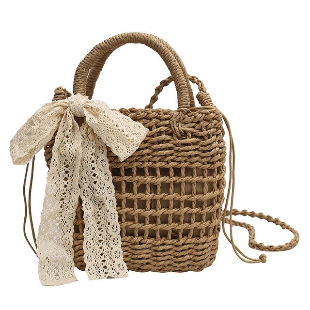 CoCopeaunt Summer Mini Straw Bag for Women New Weaving Scarf