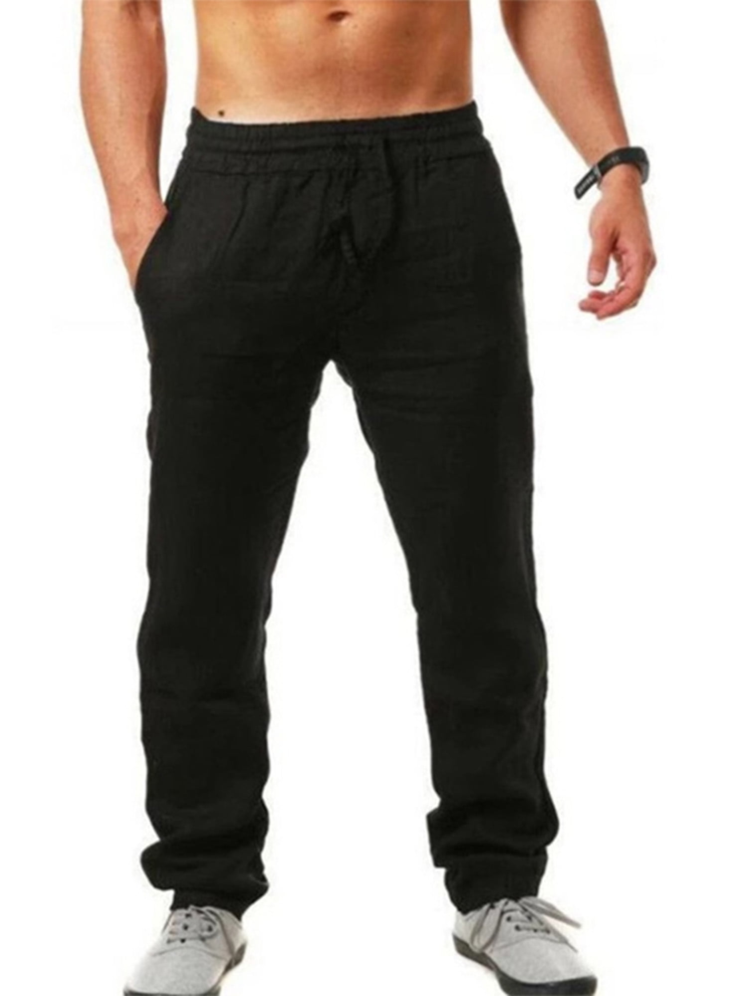 UKAP UKAP Mens Casual Linen Pants Elastic Drawstring UKAP UKAP Mens Casual Linen Pants Elastic Drawstring
