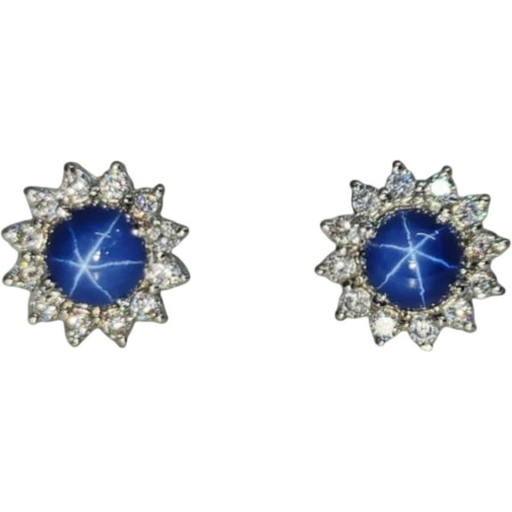 925 Sterling Silver Blue Star Sapphire Stud Earrings for Women Floral Design Gemstone Earrings Gift for Mom, Birthday, Anniversary, Party Wear Jewelry