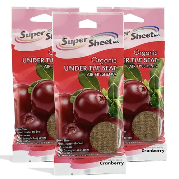 Super Sheet, Organic Under the Seat Car Air Freshener, Long Lasting Fragrance, Cranberry Scent, 3 Pack