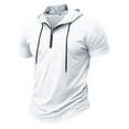 thumbnail image 4 of Men Summer Tops Men's Slim Fit Zip Up Hooded T Shirt Casual Comfortable Pure Pullover For Daily Wear Home Outdoor Hiking Spring Summer Solid Shirts for Men Long Sleeve Athletic Shirt White 2XL, 4 of 5