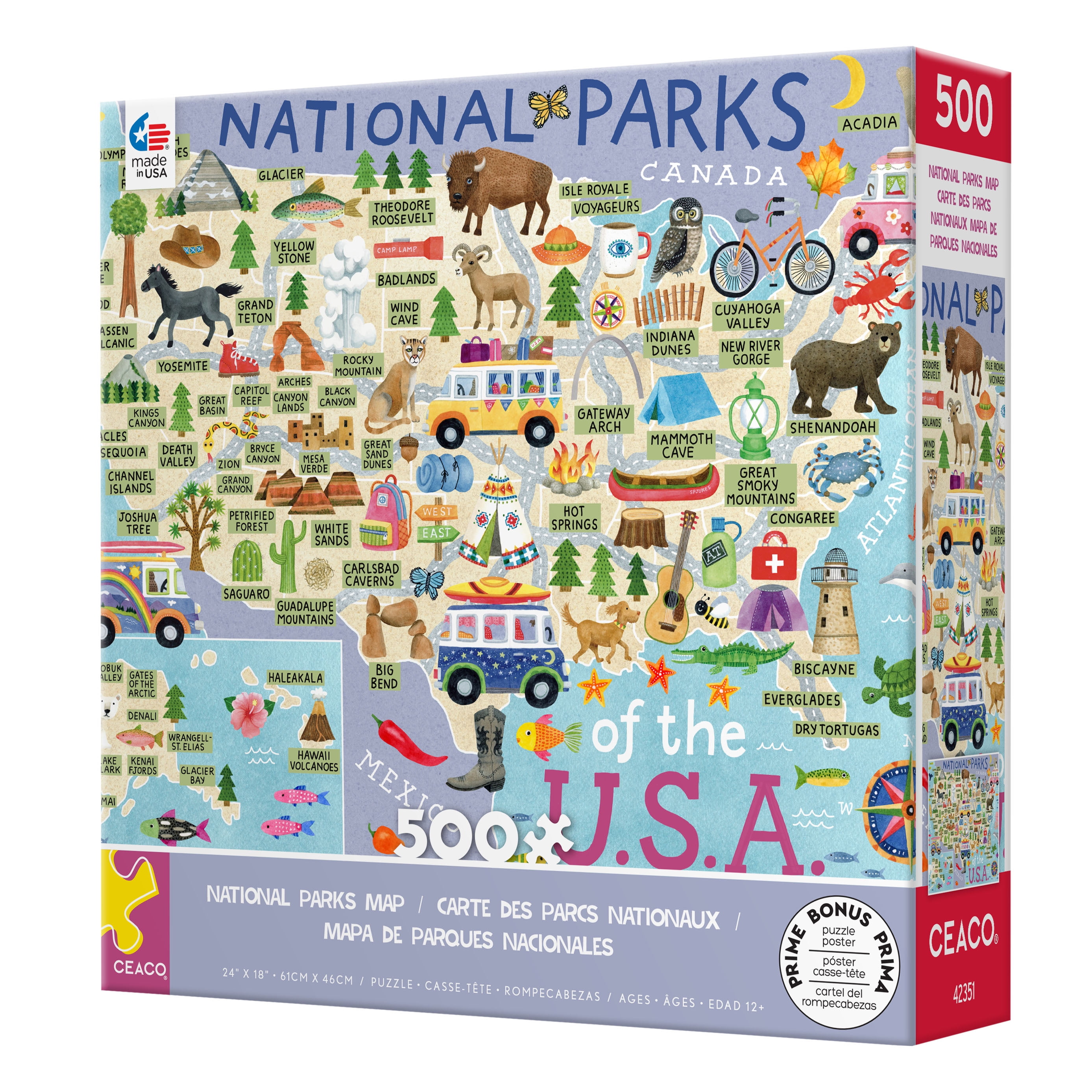 Ceaco 500 Piece National Parks Map Interlocking Jigsaw Puzzle