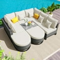 thumbnail image 2 of 7 Pieces Large Size Outdoor Wicker Sofa Set, Rattan Conservation Sectional Free Combination, Patio Furniture With 2 Coffee Table And Pillows For Garden And Deck, Beige,Beige, 2 of 14