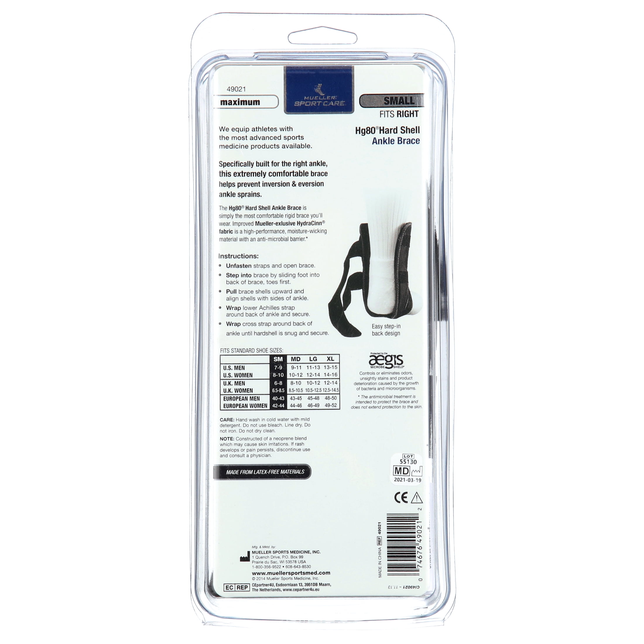 Mueller Hg80 Premium Hard Shell Ankle Brace, Small Right
