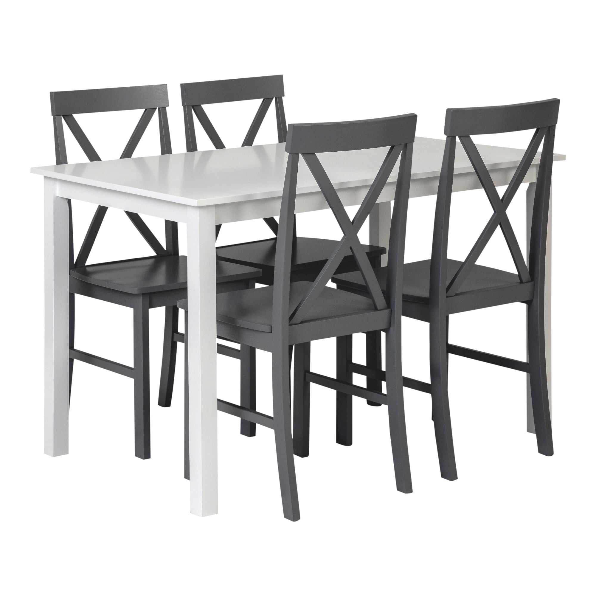Walker Edison 5-Piece Solid Wood Farmhouse Dining Set - White/Grey