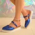 thumbnail image 3 of Rokment Womens Platform Wedge Dress Slip on Sandals 2026 Summer Fashion Metallic Two-Ways Convertible Leather Closed Toe Clogs Slingback Dressy Slides for Bride Wedding Blue Size 6, 3 of 8