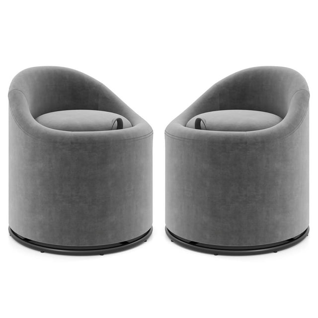 Costway Lot de 2 Fauteuils Tonneau avec Rangement, Chaise de Coiffeuse Rembourrée Pivotante à 360° et Dossier, Gris