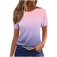 thumbnail image 2 of Fengqque Women's Summer Round Neck Short Sleeve Gradient Casual Tops Tshirt Waist-cinching Loose Summer Tops for Women Pink XXL(XXL), 2 of 4