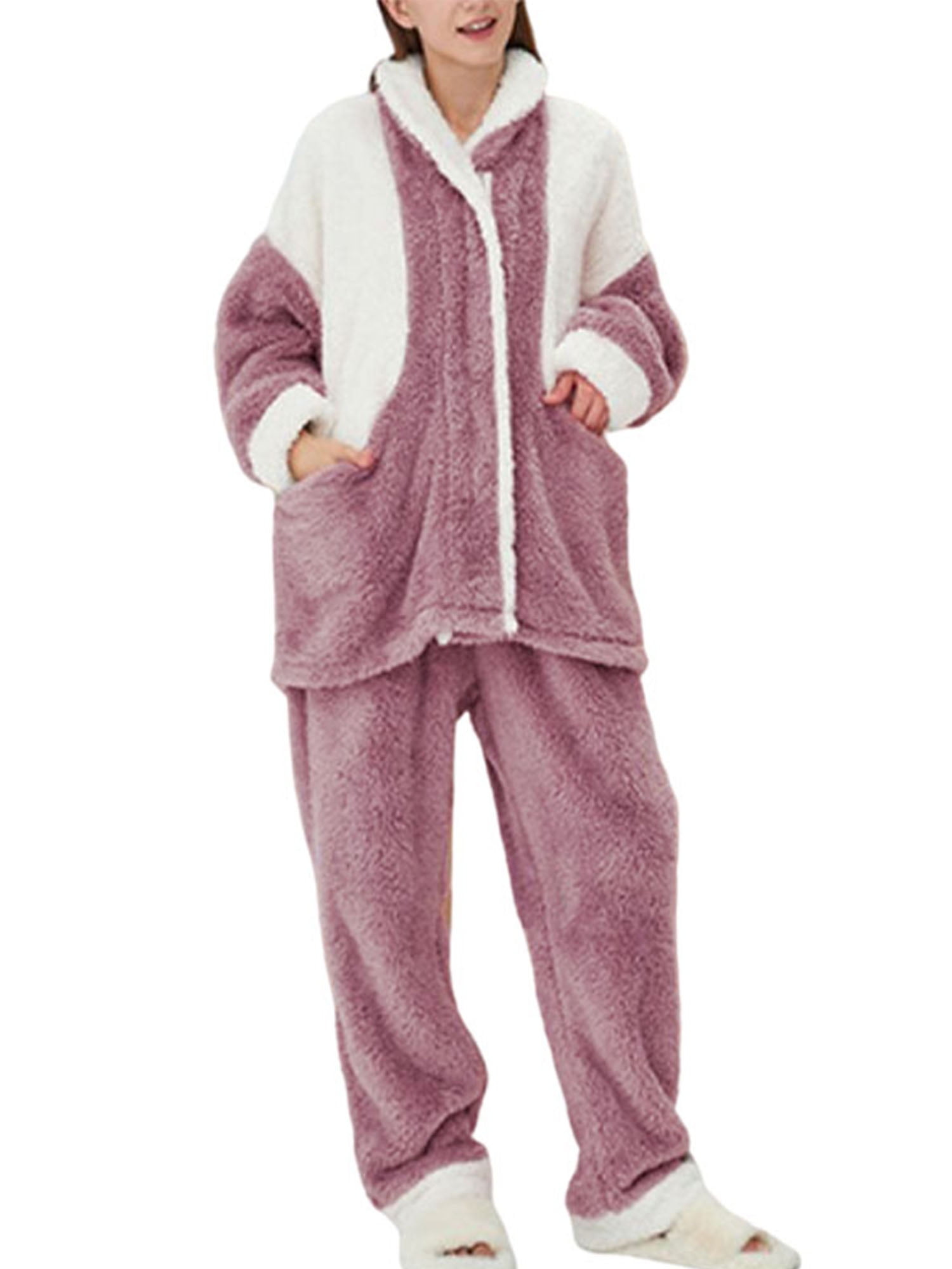 Frontwalk Flannel Sleepwear Set for Women Winter Loose Fuzzy Loungewear ...