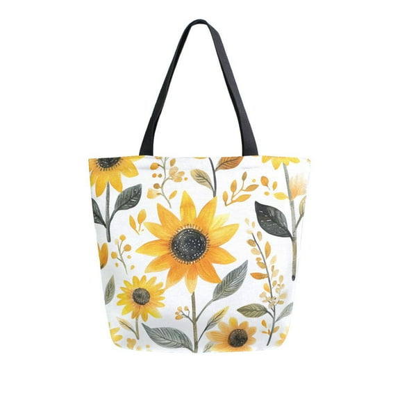 FORMRS Womens Canvas Tote Bag with Zipper Inner Pocket Shoulder Handbag, White Watercolor Sunflowers
