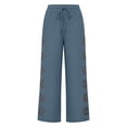 thumbnail image 2 of Maqroz Women's Drawstring Elastic Waist Wide Leg Pants Side Cutout Floral Detail Boho Casual Trousers Loose Summer Beach Pants Flowy Vacation Daily Outfit, 2 of 3