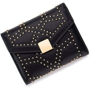 Genuine Leather Wallet for Women, Rivet Studded Money Organizer, Smart Leather Credit Card Case, Multipurpose Small Purse