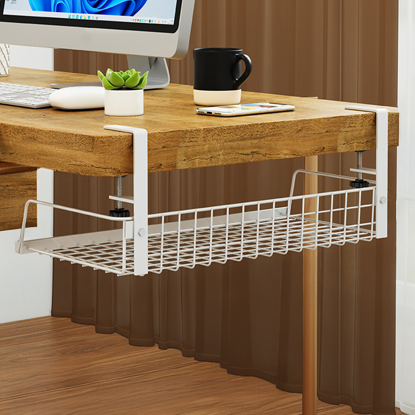 Storage Rack Under-Desk Cable Management Tray Hollow Design Easy to Install Adjustable Cable Management Rack