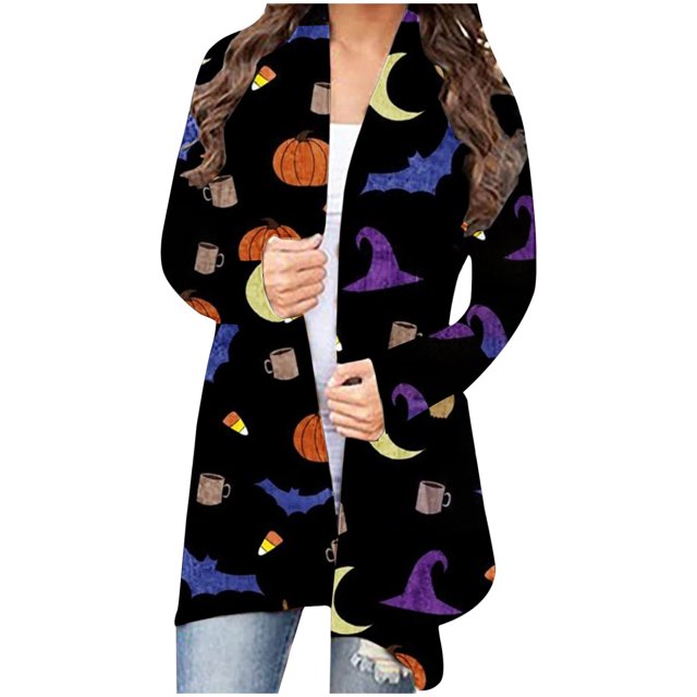 Blusa cárdigan de manga larga con estampado de Halloween a la moda informal y sexy para mujer Pompotops qwe21093
