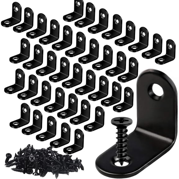 40Pcs 90 Degree L Corner Brackets, Stainless Steel Right Angle Support Brace with 80 Screws for Wood Furniture Shelves