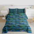 thumbnail image 2 of Homewish Teens Old Fashion Bedding Comforter Set, Retro Art Stripes Twin Comforter Sets, Chic Teal Abstract Lines Reversible Bedding Set, Breathable Home Decor, 2pcs, 2 of 8