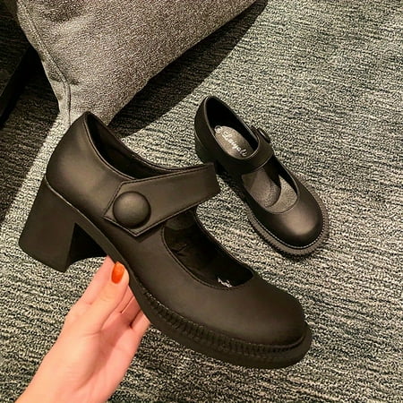 

Women‘s Retro Chunky High Heel Mary Jane Solid Color Round Toe Strap Pumps Lolita Dress Heels