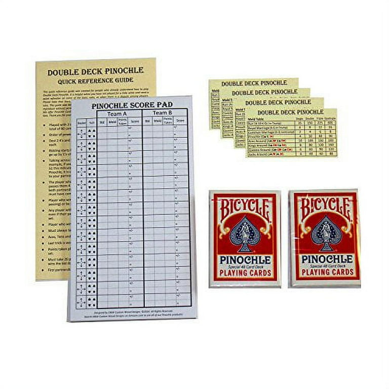 D W Custom Wood Designs Pinochle Score Pad Gift Set Red 40 Page Score Pad Two Decks Red Bicycle Pinochle Playing Cards Four Meld Tables and Double Pinochle Quick Reference Guide Walmart