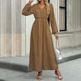 thumbnail image 4 of Offres de Liquidation d'Hiver! Mode pour Femmes, Robe à Manches Longues Col en V Marron L, 4 of 7
