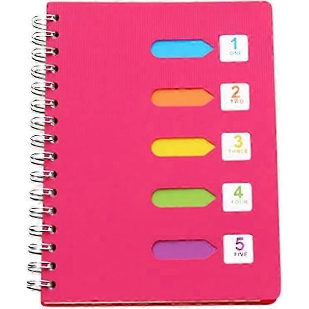 A5 Spiral Notebook,14.5*21cmRosy Hardcover Spiral Notebook Lined with Divider for Office or School