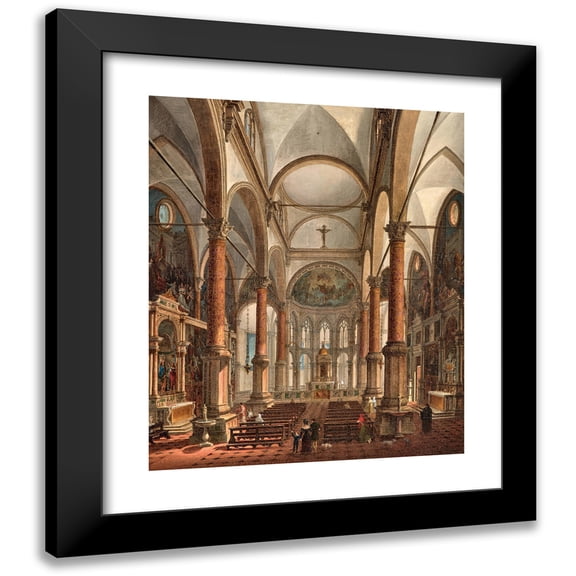 Giuseppe Borsato 12x14 Black Modern Framed Museum Art Print Titled - Venice, Interior of the Church of San Zaccaria (1830)