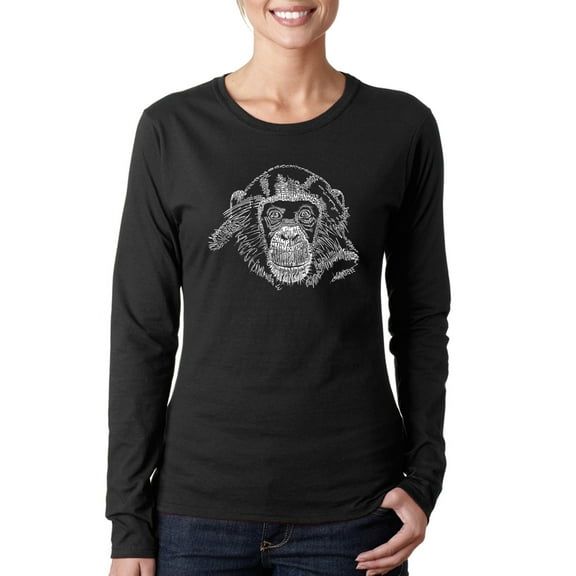LA Pop Art Women's Word Art Long Sleeve T-Shirt - Chimpanzee