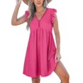 thumbnail image 2 of Womens Summer Dress Ruffle Sleeve V Neck Midi Dresses Fashion Casual Fit Flowy Tiered Boho Beach Vacation Sundress Rose Red XXL, 2 of 7