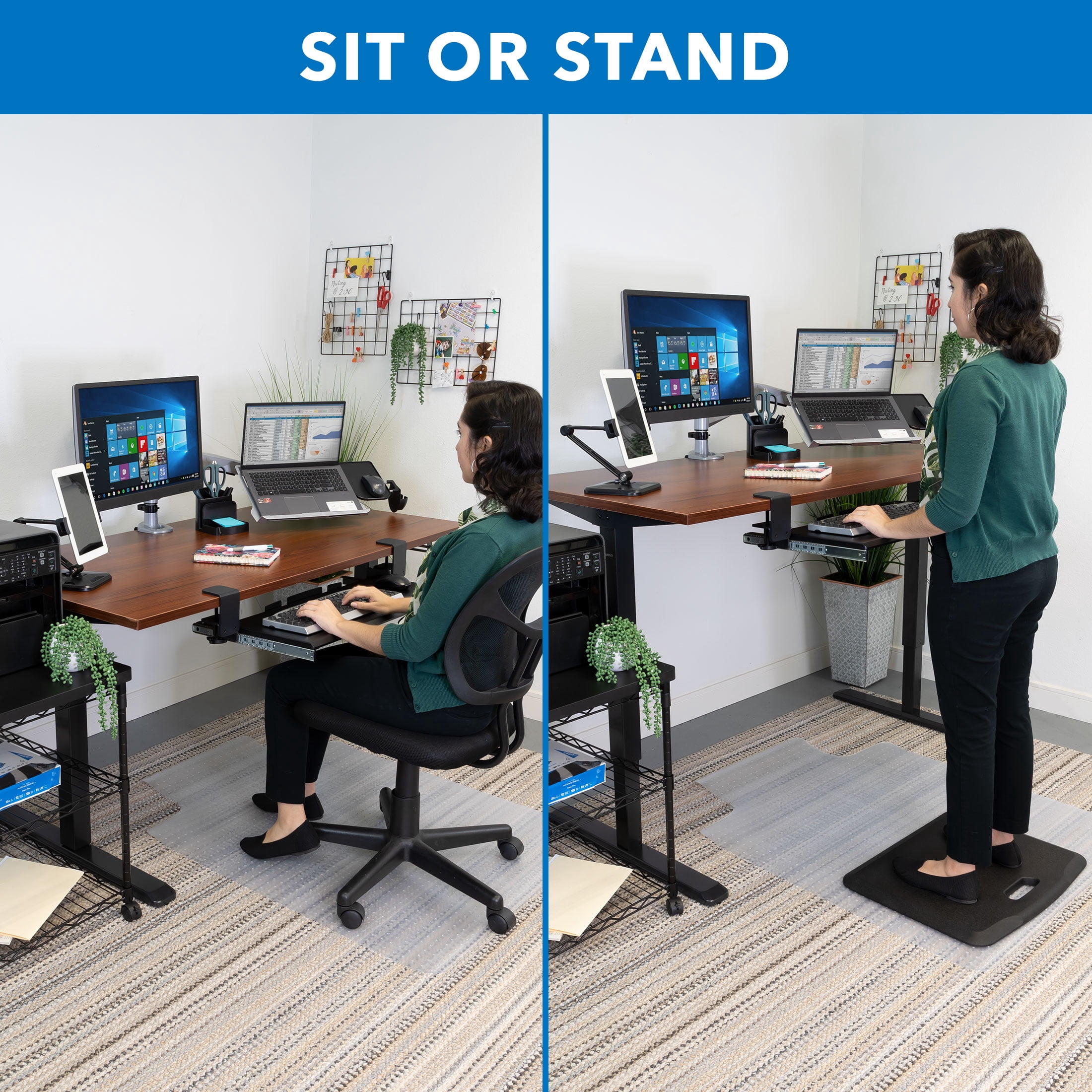 Mount-It! Hand Crank Sit-Stand Black Desk Frame with Extra-Wide