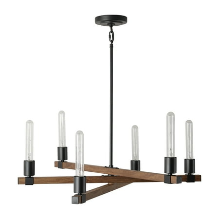 

Globe Electric Walken 6-Light Matte Black Chandelier with Faux Wood Accents 60546