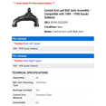 thumbnail image 2 of Control Arm and Ball Joint Assembly - Compatible with 1989 - 1998 Suzuki Sidekick 1990 1991 1992 1993 1994 1995 1996 1997, 2 of 2