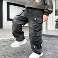 thumbnail image 6 of Purcolt Boys' Jeans Trendy Casual Elasitc Waisted Wide Leg Denim Pants Y2K Vintage Hip Hop Loose Fit Baggy Pants Streetwear Trousers with Pockets for 4-15 Years, 6 of 7