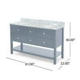 thumbnail image 3 of Casen Contemporary 60" Wood Double Sink Bathroom Vanity with Marble Counter Top, 3 of 8