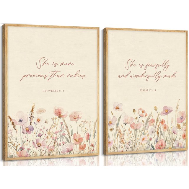 Decoración de Pared libitea 2 piezas Impresiones Florales Cristianas de la Biblia 41x30 cm
