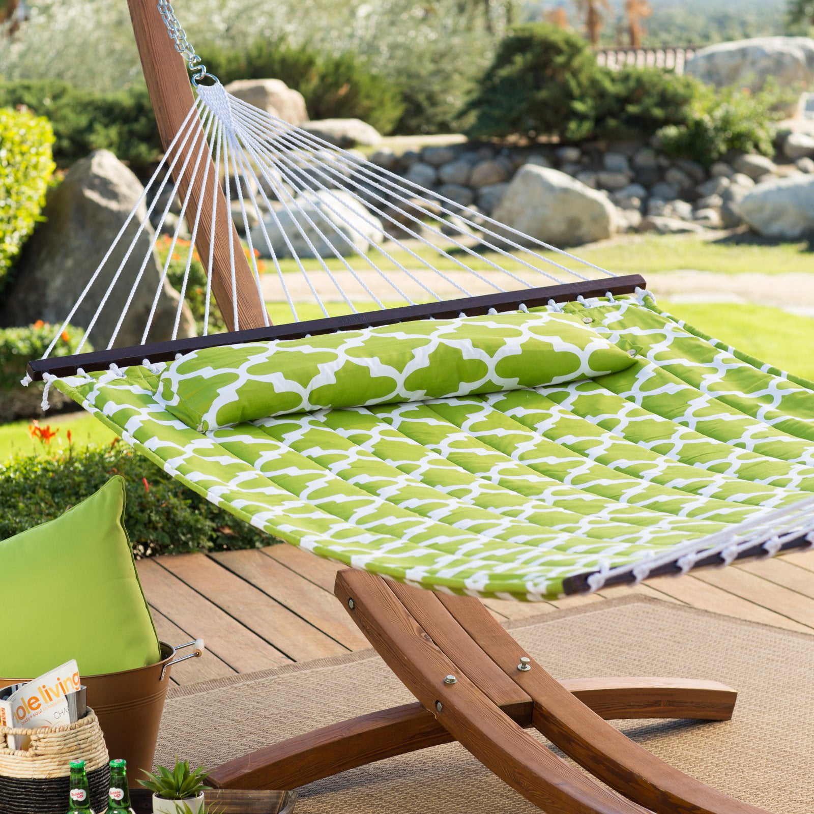 Island Bay 13 ft. Apple Green Quatrefoil Quilted 2 Person Double Hammock by Alfred Zahn Ltd