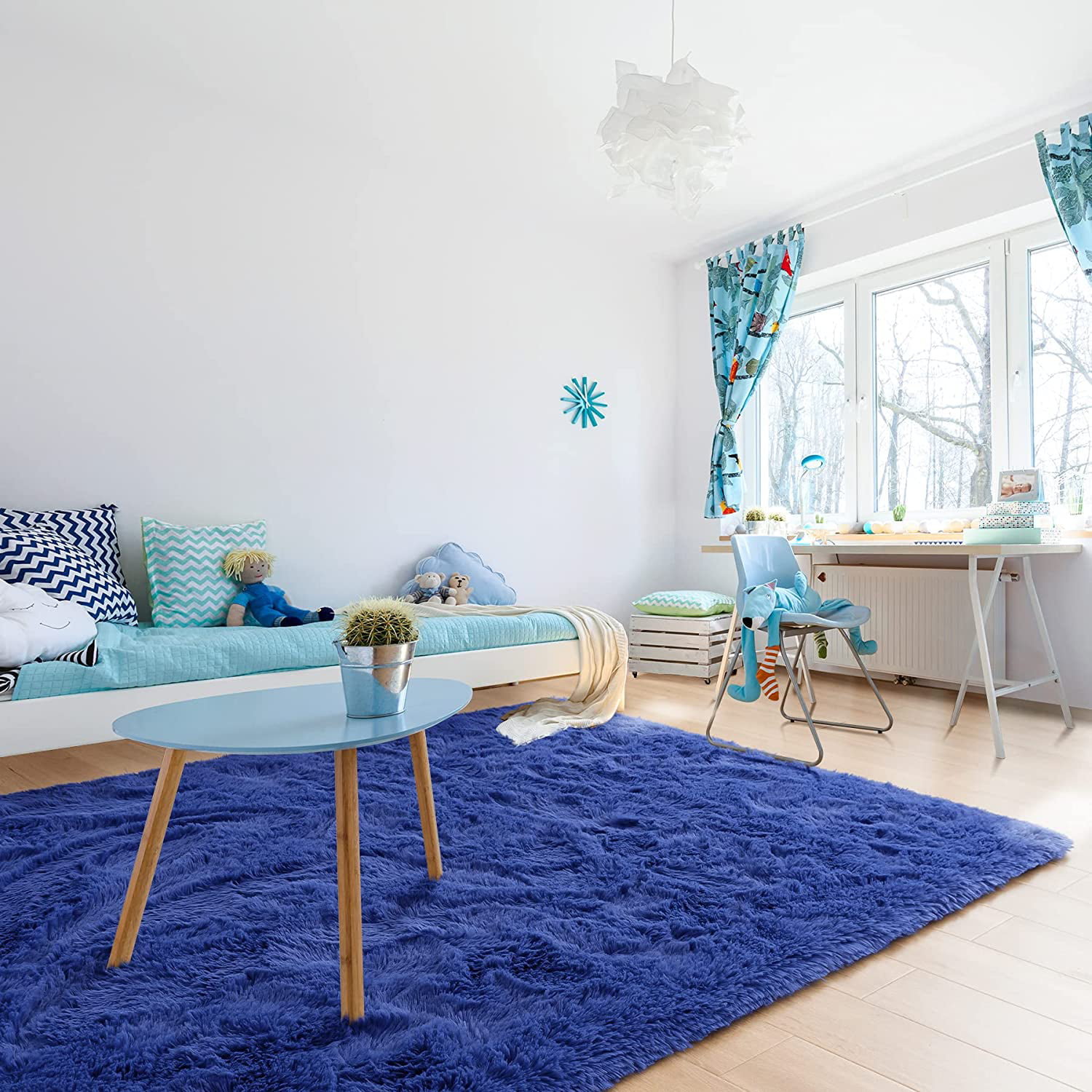 TWINNIS Luxury Fluffy Rugs Ultra Soft Shag Rug Carpet for Bedroom Living Room,Kids Room, Nursery,4x5.3 Feet,Indigo - image 4 of 8