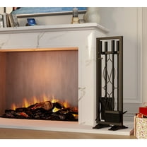 Fire Beauty Fireplace Tools Set 5 Pieces Fireside Accessories Fire Kit Stand Woodstove Tools Holder Wrought Iron Handle Indoor Fireset Stand