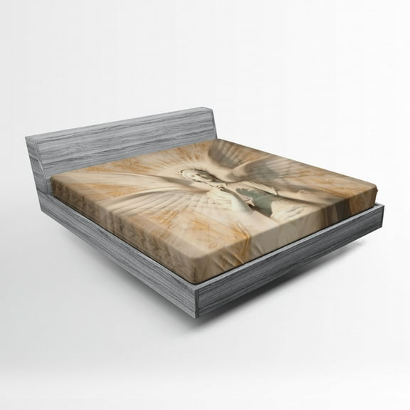 Ambesonne Vintage Fitted Sheet, Woman in Medieval Vintage, Full Size, Yellow and White